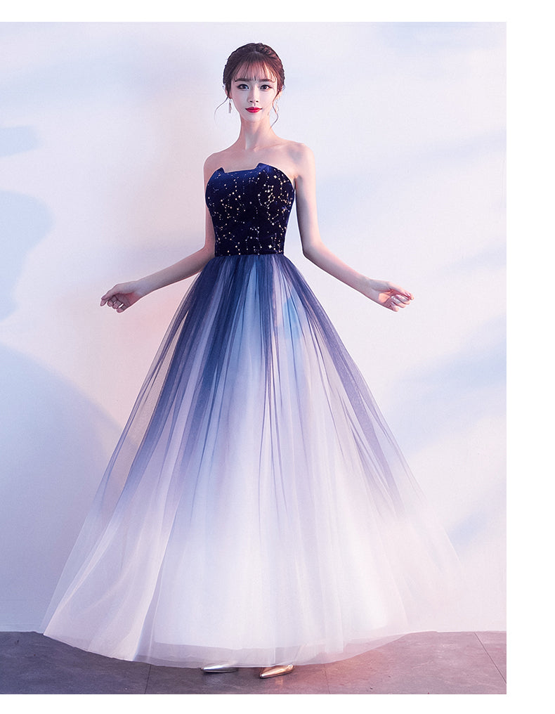 Simple Light Blue Tulle Lace Long Prom Dress, Lace Long Bridesmaid Dre –  shopluu